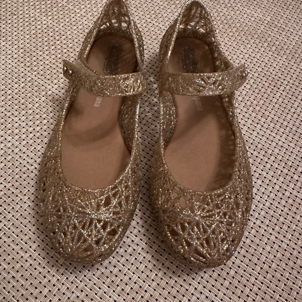 Mini Melissa Campana Zig Zag Mixed Golden Glitter Mary Jane Shoes